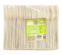 100 x Enviro Wooden Forks - Biodegradable Compostable Disposable Cutlery 100% Birchwood