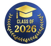 100 X Gold Foil Embossed Class of 2026 Stickers, Graduation Embossed Raised Sticker, Grad Party Embossing Seal Label, 1.5 Inch Metallic Seal