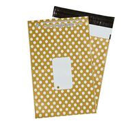 100 x Gold Printed Polka Dot Polythene Mailing Bags - 250mm x 350mm 10" x 14" - Post Plastic Polybag Poly Strong Self Seal