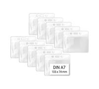 100 x Karteo® DIN A7 Transparent Vinyl Plastic Pocket Wallet Identity ID Card Pass Badge Card Case ID Holder Card Holder Card Case ID card badge lanyard neck strap for ID Pass Card Badge Vertical or Horizontal Service ID EQUAL (74 x 105 mm) transparent - horizontal