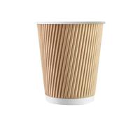 100 x Kraft 12oz Ripple 3 Ply Disposable Insulated Paper Cups For Tea Coffee Cappuccino Hot Drinks