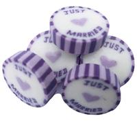 100 x Lilac & Purple Wedding Favour Individually Wrapped Rock Sweets with JUST MARRIED. Summer Fruits Flavour - VEGAN