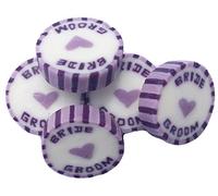 100 x Lilac & Purple Wedding Favour Wrapped Sweets with Bride and Groom. Summer Fruits Flavour