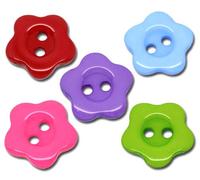 100 x Mixed Colour Flower Shape 2 Hole 14mm Resin Buttons. for Sewing, Knitting, Jewellery, Arts and Crafts