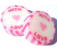 100 x Pink Wedding Favour Wrapped Rock Sweets with WITH LOVE. Strawberry & Cream Flavour