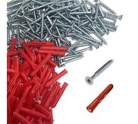 100 x Pozi Screws & Red Raw Fixing Plugs, Twin Thread 4.2 x 38mm Countersunk