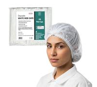 100 X Premium White Mob Caps, Non Woven 25GSM High Quality thick, Disposable Hair Net Covers with Double Elastic Bouffant Caps