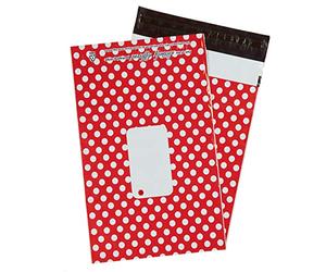 100 x Red Printed Polka Dot Polythene Mailing Bags - 162mm x 230mm 6" x 9" - Post Plastic Polybag Poly Strong Self Seal