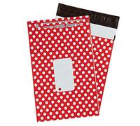 100 x Red Printed Polka Dot Polythene Mailing Bags - 320mm x 440mm 13" x 17" - Post Plastic Polybag Poly Strong Self Seal