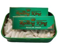 100 x Rolling King Extra Slim Filter Tips and 100 x Regular Green Rolling Papers in Tin