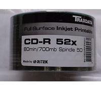 100 x Traxdata Full Face Inkjet Printable White CD-R 52x Blank Discs 700MB CDR