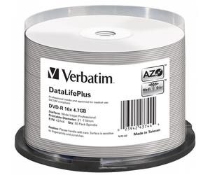 100 x VERBATIM 43744 DVD-R AZO 4.7GB 16X DL+ Wide Printable