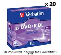100 x Verbatim DVD+R 8x Double Dual Layer 8.5GB DL Matt Silver Discs Jewel Cased