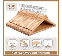 100 X WOODEN COAT HANGERS SUIT GARMENTS CLOTHES WOOD HANGER TROUSER BAR SET