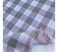 100% Yarn Dyed Cotton John Louden 17mm Gingham Check Squares Home Textiles Upholstery Dress Table Covering Fabric Material | 56" - 144cm Wide (per Metre, Grey)