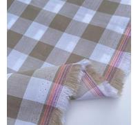 100% Yarn Dyed Cotton John Louden 17mm Gingham Check Squares Home Textiles Upholstery Dress Table Covering Fabric Material | 56" - 144cm Wide (per Fat Quarter, Sand)