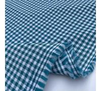 100% Yarn Dyed Cotton John Louden 3mm Gingham Check Squares Home Textiles Upholstery Dress Table Covering Fabric Material | 56" - 144cm Wide (per Metre, Teal Blue)