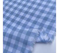 100% Yarn Dyed Cotton John Louden 9mm Gingham Check Squares Home Textiles Upholstery Dress Table Covering Fabric Material | 56" - 144cm Wide (per Fat Quarter, Pale Blue)