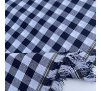 100% Yarn Dyed Cotton John Louden 9mm Gingham Check Squares Home Textiles Upholstery Dress Table Covering Fabric Material | 56" - 144cm Wide (per Half Metre, Navy Blue)