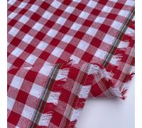 100% Yarn Dyed Cotton John Louden 9mm Gingham Check Squares Home Textiles Upholstery Dress Table Covering Fabric Material | 56" - 144cm Wide (per Half Metre, Red)