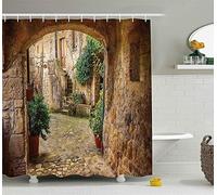 100 Yeah Landscape from Another Door Antique Stone Village Tuscany Italian Valley Scenery Decor Shower Curtain Fabric Bathroom Decor with Hooks 72"×72" (H)