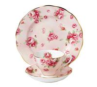 Royal Albert Pink and Green 100 Years Rose Blush 3-piece Tea Set (1980's)