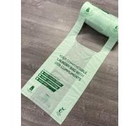 1000 (5x200) Compostable Green Premium Disposable Wet Kit Bag Bags. Printed in Green Text 'Your Compostable Laundry Bag with our Compliments', Perforated on a Roll. Sports Clubs, Leisure Centres.