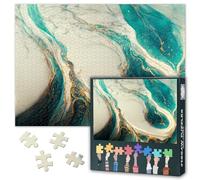 1000 Abstract Topic Jigsaw Puzzle Gold and Teal Abstract Marble Texture Adults Challenging Puzzles with Letters on Back 50x70cm Living Room Decor