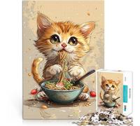 1000 Adult Pieces Jigsaw Puzzle A cute cat is eating ramen Staycation: Zeit totschlagen Ein Kunstwerk75x50cm