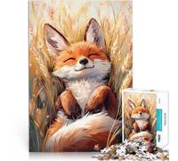 1000 Adult Pieces Jigsaw Puzzle Adorable Fox Relaxing in Golden Wheat Fields Lernspiele Geschenk zum Geburtstag75x50cm