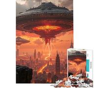 1000 Adult Pieces Jigsaw Puzzle Alien Invasion over Cityscape Challenging To Complete Perfect Decoration Fun Games Suitable for Ages 14 And Up (38x52cm)