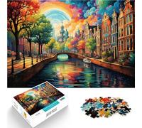 1000 Adult Pieces Jigsaw Puzzle Amsterdam s canal district Brain Teaser For 26x38cm Suitable for desktop decoration for 14 year olds