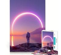 1000 Adult Pieces Jigsaw Puzzle Astronaut And Neon Ring at Sunset Clean Edge Game Cognitive Fun Play Slow Play Fun Festive Leisure Gift (50x75cm)