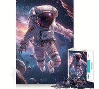 1000 Adult Pieces Jigsaw Puzzle Astronaut in Space with Galaxy Reflection Neat Cut Decor Focus Fun Game Free Time Play Birthday Hobby Gift (38x52cm)