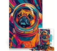 1000 Adult Pieces Jigsaw Puzzle Astronaut Pug Space Animal Neat Cut Decor Focus Fun Game Free Time Play Birthday Hobby Gift (38x52cm)