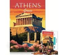 1000 Adult Pieces Jigsaw Puzzle Athens Greece Sunset Clean Edge Game Cognitive Fun Play Slow Play Fun Festive Leisure Gift (38x26cm)