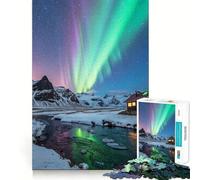 1000 Adult Pieces Jigsaw Puzzle Aurora Borealis over Snowy Landscape Nature Clean Edge Game Cognitive Fun Play Slow Play Fun Festive Leisure Gift (38x52cm)