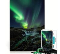 1000 Adult Pieces Jigsaw Puzzle Aurora Borealis over Waterfall Landscape Neat Cut Decor Focus Fun Game Free Time Play Birthday Hobby Gift (38x52cm)