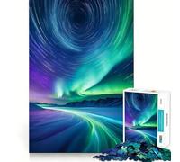1000 Adult Pieces Jigsaw Puzzle Aurora Borealis Star Trails Landscape Neat Cut Decor Focus Fun Game Free Time Play Birthday Hobby Gift (38x52cm)