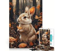 1000 Adult Pieces Jigsaw Puzzle Autumnal Rabbit with Mushrooms Clean Edge Game Cognitive Fun Play Slow Play Fun Festive Leisure Gift (50x75cm)