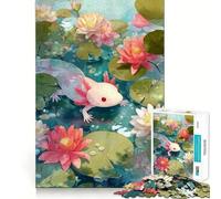 1000 Adult Pieces Jigsaw Puzzle Axolotl in A Lily Pond Clean Edge Game Cognitive Fun Play Slow Play Fun Festive Leisure Gift (50x75cm)