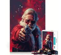 1000 Adult Pieces Jigsaw Puzzle Bad Santa with Gun Clean Edge Game Cognitive Fun Play Slow Play Fun Festive Leisure Gift (50x75cm)