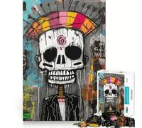 1000 Adult Pieces Jigsaw Puzzle Basquiat Style Skull Perfect Edge Play Cognitive Play Gift Idle Play Game Birthday Activity (38x52cm)