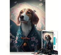 1000 Adult Pieces Jigsaw Puzzle Beagle Japanese Kimono Perfect Edge Play Cognitive Play Gift Idle Play Game Birthday Activity (50x75cm)