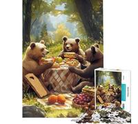 1000 Adult Pieces Jigsaw Puzzle Bears Picnic in The Woods Educational Challenge Home Art Decor Home Decoration Toys for 14+ Puzzle Game Offered (38x52cm)