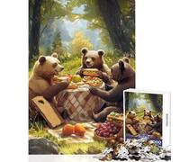 1000 Adult Pieces Jigsaw Puzzle Bears Picnic in The Woods Toy Wall Decor Birthday Gift Relaxing Games Interesting Stress Reduction Size 50x75cm