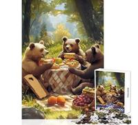 1000 Adult Pieces Jigsaw Puzzle Bears Picnic in The Woods Toy Wall Decor Birthday Gift Relaxing Games Interesting Stress Reduction Size 38x26cm