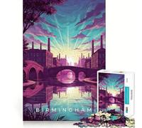 1000 Adult Pieces Jigsaw Puzzle Birmingham Cityscape with River And Bridges Perfect Edge Play Cognitive Play Gift Idle Play Game Birthday Activity (50x75cm)