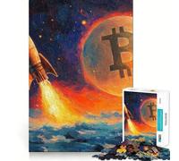 1000 Adult Pieces Jigsaw Puzzle Bitcoin Rocket Launch Perfect Edge Play Cognitive Play Gift Idle Play Game Birthday Activity (38x52cm)