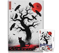 1000 Adult Pieces Jigsaw Puzzle Black Cat And Crows Under Red Moon Calm And Enjoyable Free Time Advanced Die Cut Precision Toy Size 38x26cm